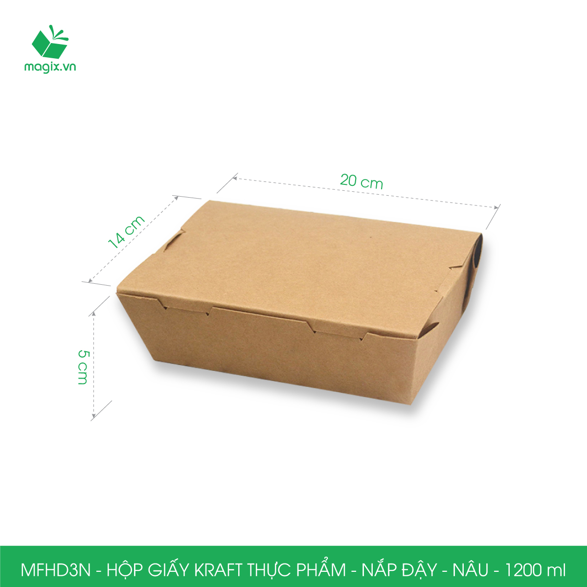 MFHD3N - Combo 50 hộp giấy kraft thực phẩm 1200ml, hộp đựng thức ăn nắp đậy màu nâu, hộp gói đồ ăn mang đi