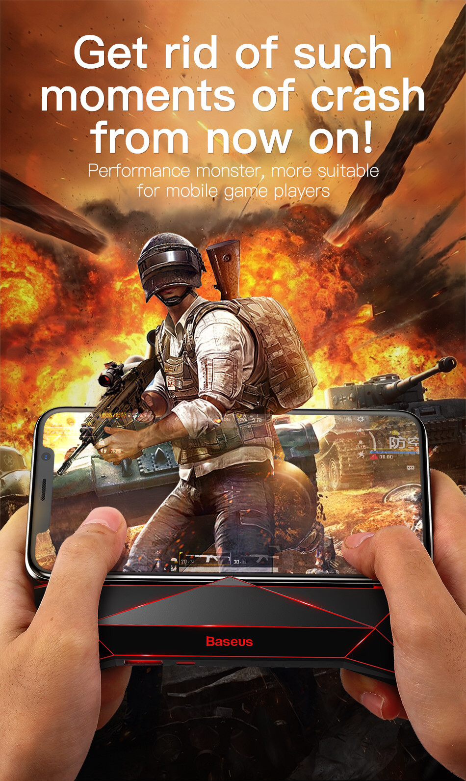 Tay Cầm Game Có Quạt Tản Nhiệt Hiệu Ứng Ánh Sáng Đẹp Mắt Kiêm Sạc Dự Phòng 2000mah Cho Smartphone-Chính Hãng Baseus