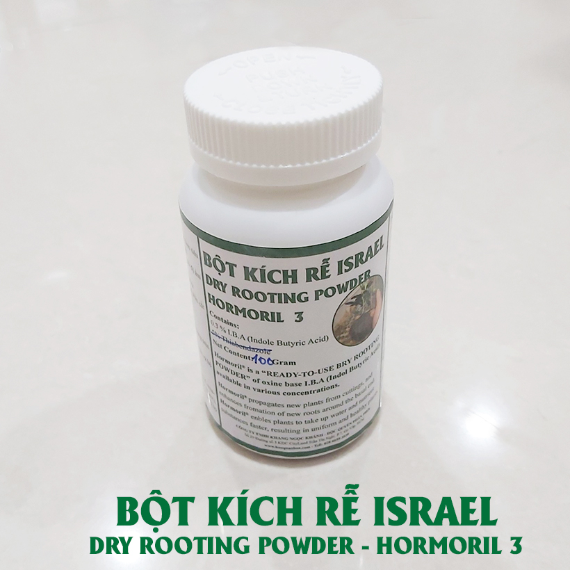 Bột Kích Thích Ra Rễ Israel – Dry Rooting Powder Hormoril 3 Hàng Nhập Khẩu (Hủ 100gr), Dùng đẩy nhanh quá trình ra rễ trong việc giâm cành, chiết cành và cây con thuộc họ Thân Thảo, thân mềm