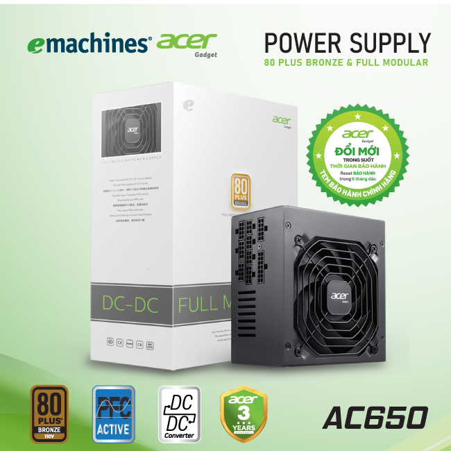 Nguồn Máy Tính Acer AC650 FR Bronze Full Modular – Hàng Chính Hãng