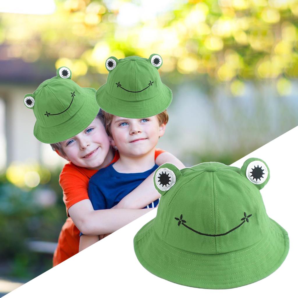 Kids Frog Bucket Hat Cute Fisherman Hat Sun Protection Beach Travel Cap Wide Brim Fisherman Hat for Children Girls Boys