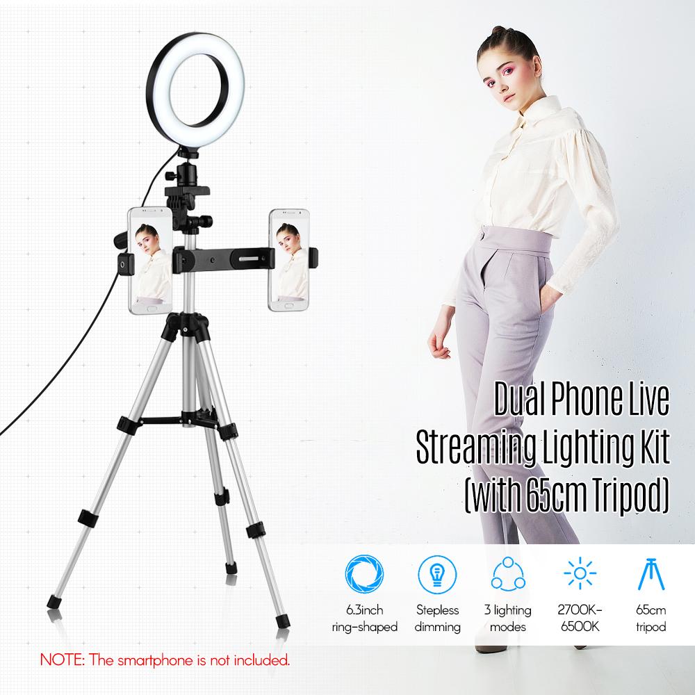 Bộ đèn phát trực tiếp điện thoại kép 6.3 inch / 16cm 2700K ~ 6500K có thể thay đổi màu