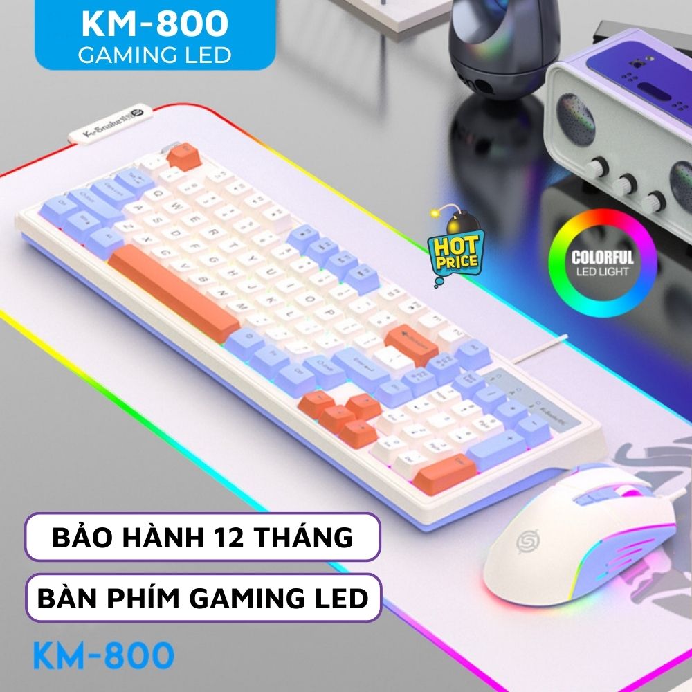 Bộ Bàn Phím Chuột Máy Tính KM800 Led 7 Màu Cực Đẹp Gõ Êm Chống Nước Chơi Game, Văn Phòng-Hàng Chính Hãng