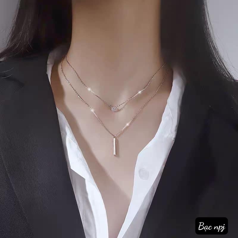 Dây chuyền chập đôi bạc xinh, Vòng cổ nữ Bạc Ta - Bạc npj