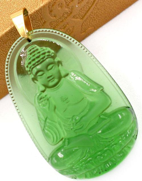 Mặt dây chuyền Phật A Di Đà pha lê xanh lá 5cm - Phật bản mệnh tuổi Tuất, Hợi - mặt phật size lớn