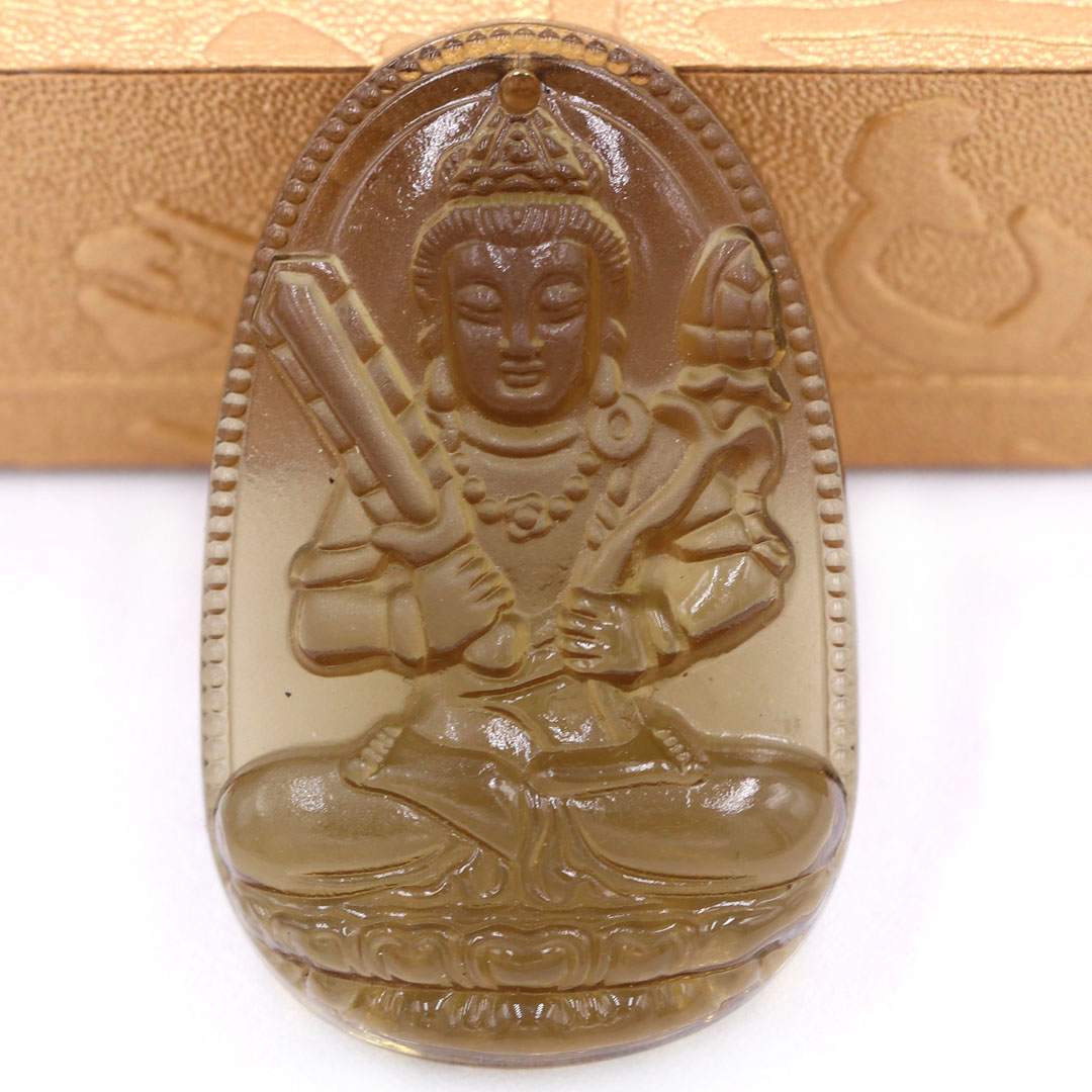 Mặt Phật Hư không tạng đá obsidian  1.9cm x 3cm  kèm vòng cổ dây chuyền inox vàng + móc inox vàng, Phật bản mệnh, mặt dây chuyền