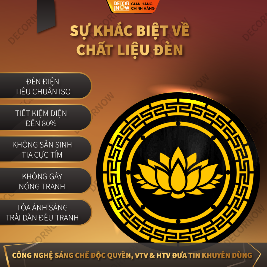 Đèn Hào Quang Phật In Tranh Trúc Chỉ CNC DECORNOW 30,40 cm, Trang Trí Ban Thờ, Hào Quang Trúc Chỉ VÂN GỖ DCN-TCC9