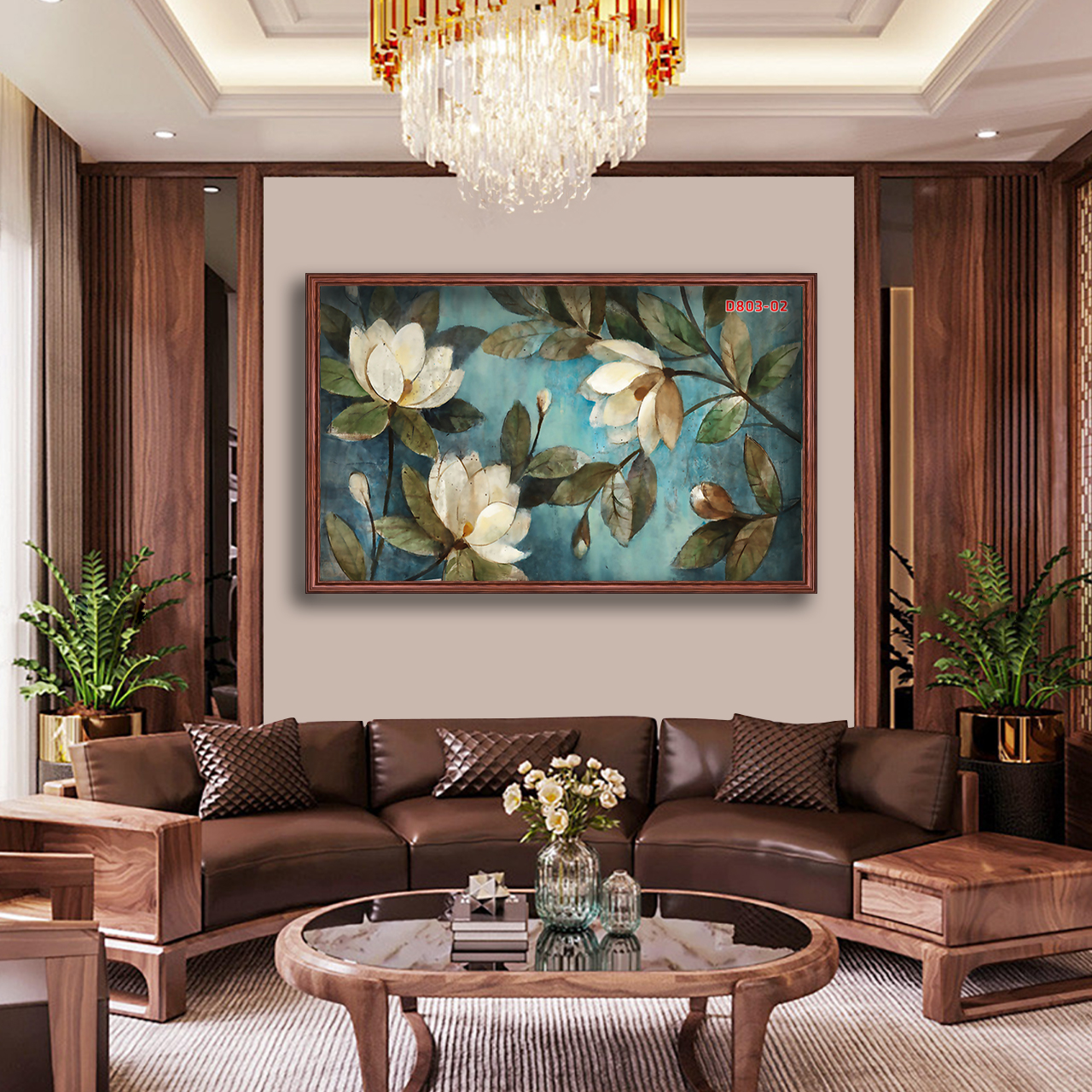 D803 01 Tranh kính Hoa sen Cá chép