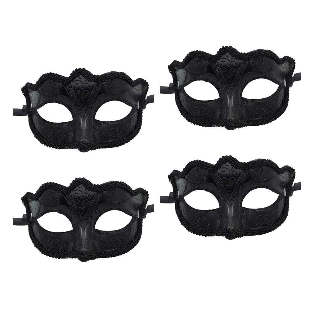 4 Pieces Women Mens Masquerade Ball Mask Venetian Party Eye Mask Black