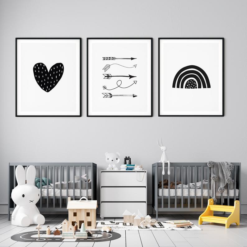 Tranh trang trí phòng bé hiện đại khung gỗ - TONE đen trắng - Xingdecor