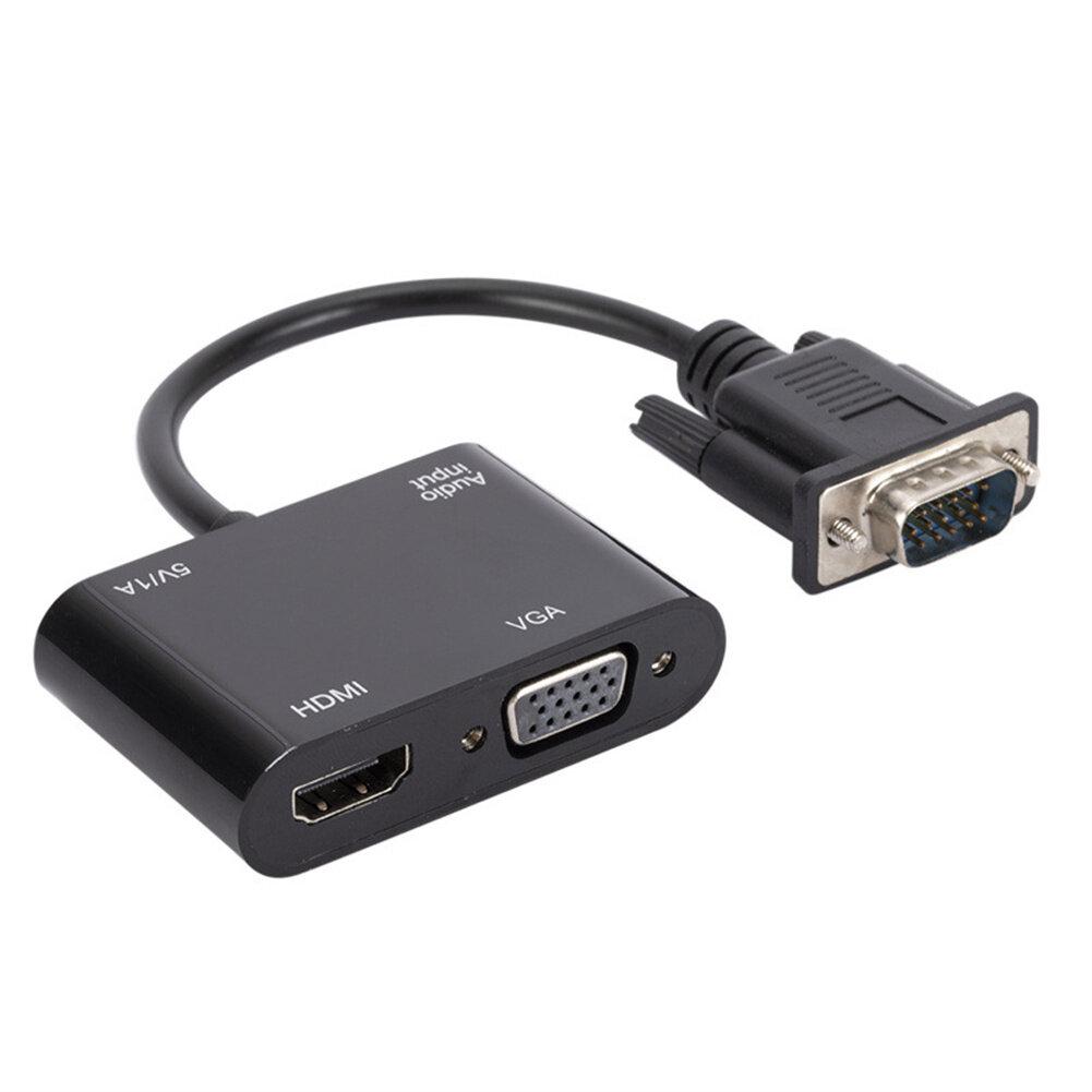 Bộ chuyển đổi tương thích Vga sang Hdmi Bộ chia Vga với bộ chuyển đổi âm thanh 3,5mm cho máy chiếu Pc Hdtv đa cổng Vga