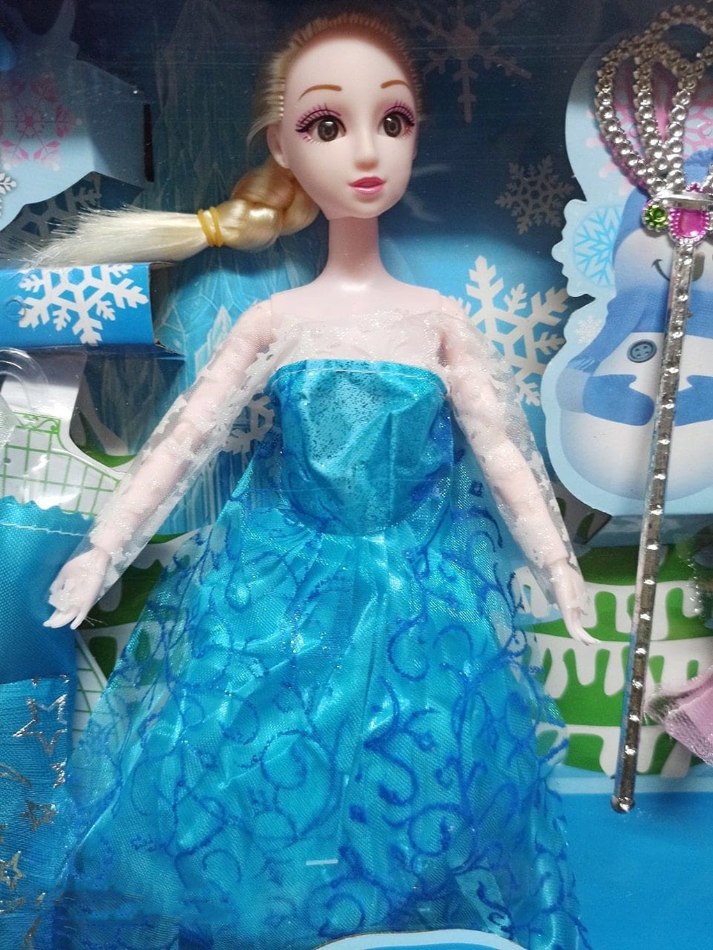 Đồ chơi thay váy Búp bê công chúa Frozen với quyền trượng - Nữ hoàng băng giá Elsa và em bé có thể thay đổi trang phục và phụ kiện kèm theo