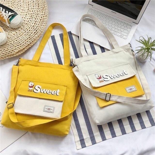 Túi ToTe Thời trang chữ SWEET kiểu mới hình con vịt có khoá kéo mang hai kiểu vừa A4 style KITI SHOP