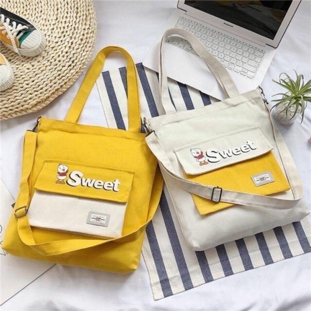 Túi ToTe Thời trang chữ SWEET kiểu mới hình con vịt có khoá kéo mang hai kiểu  vừa A4 style KITI SHOP