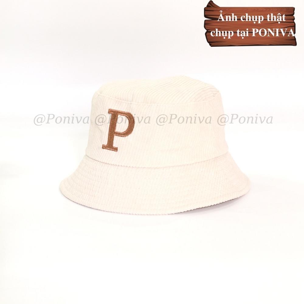 Mũ bucket ️ Nón tai bèo vành cụp thêu chữ P form unisex BK08 nhung tăm Ulzzang Thời trang PONIVA siêu hot