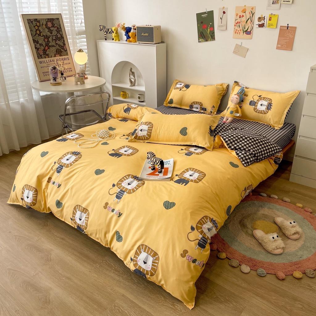 Bộ chăn ga gối Cotton poly M2T bedding, vỏ chăn mền, drap ga giường và 2 vỏ gối n tử vuôngằm - PL Sư