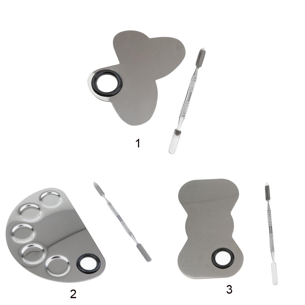 Artist Nail Makeup Foundation Mixing Stainless Steel Spatula Palette w/ Hole