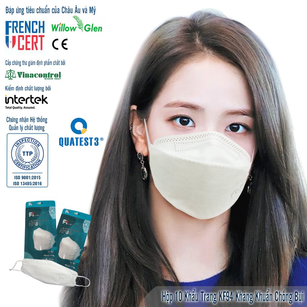 Khẩu Trang 4D Kiếu Dáng Hàn Quốc KF94 , kháng Khuẩn, Chống Bụi, Màu Trắng - Đạt Các Chứng Chỉ ISO 13485, ISO 9001, CE, FDA, TGA.