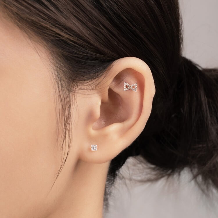 Khuyên Tai Vàng 14KY hình chiếc nơ chuôi bi vặn Korean Style (V0194) - MOON Jewelry