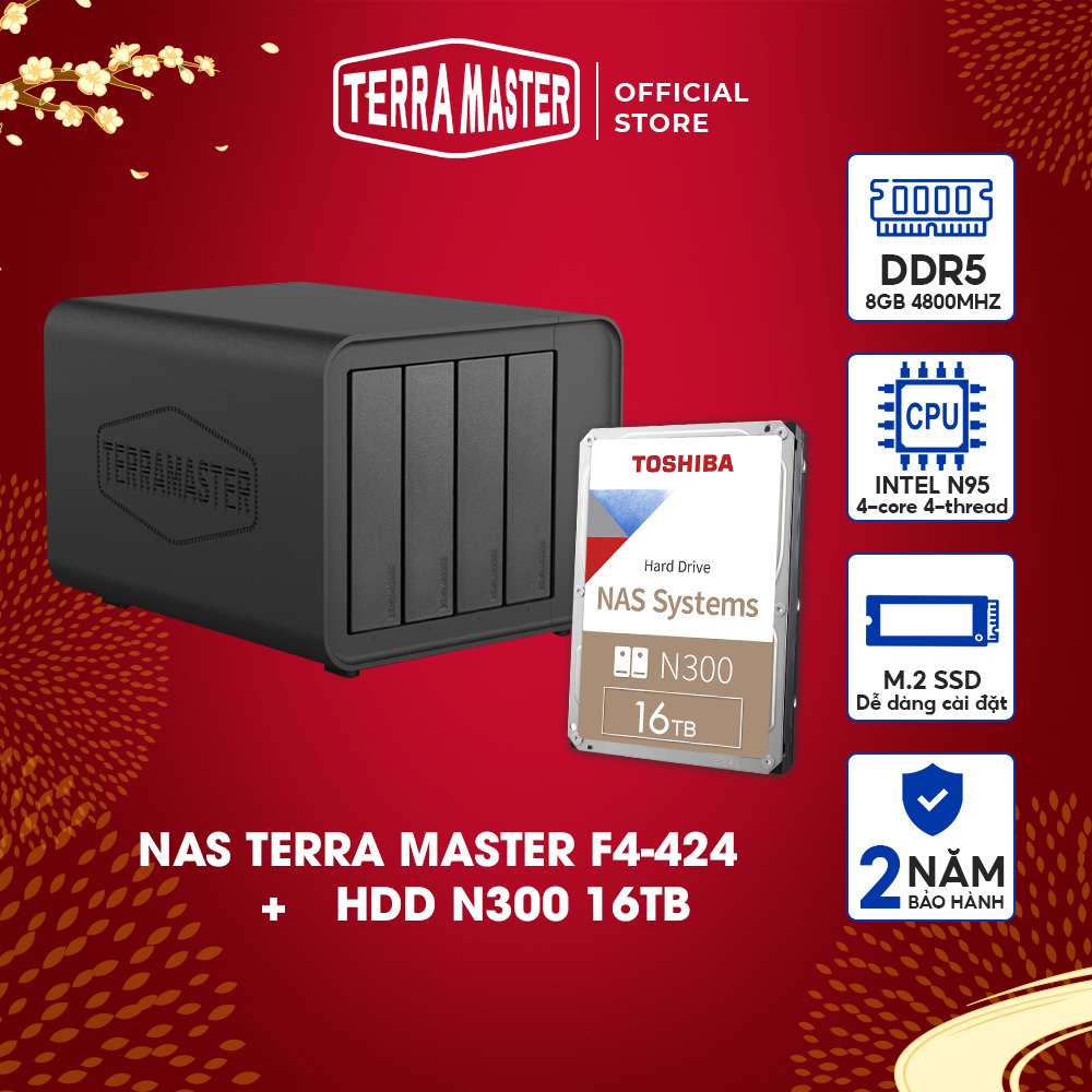 Bộ Ổ cứng mạng NAS TerraMaster F4-424+N300 16T Hàng chính hãng
