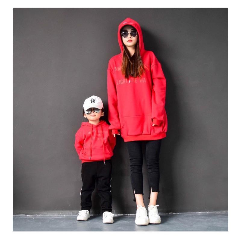 ÁO NỈ BÔNG HOODIE GIA ĐÌNH MÀU ĐỎ IN CHỮ