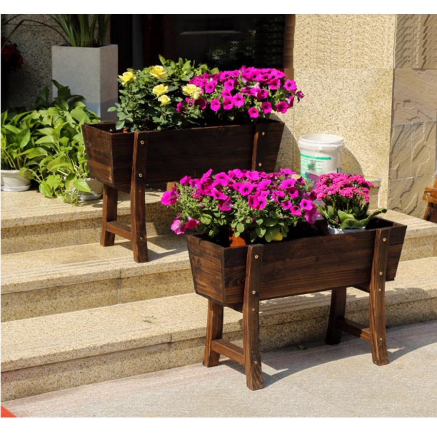 Chậu trồng cây chữ nhật có chân đỡ bằng gỗ thông dày dặn size 60cm trồng lan, trồng hoa cây cảnh ban công sân vườn