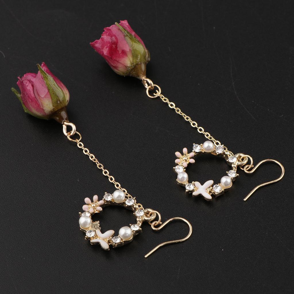 2pcs Flower Bud Dangle Earrings Pearl Beaded Earbob