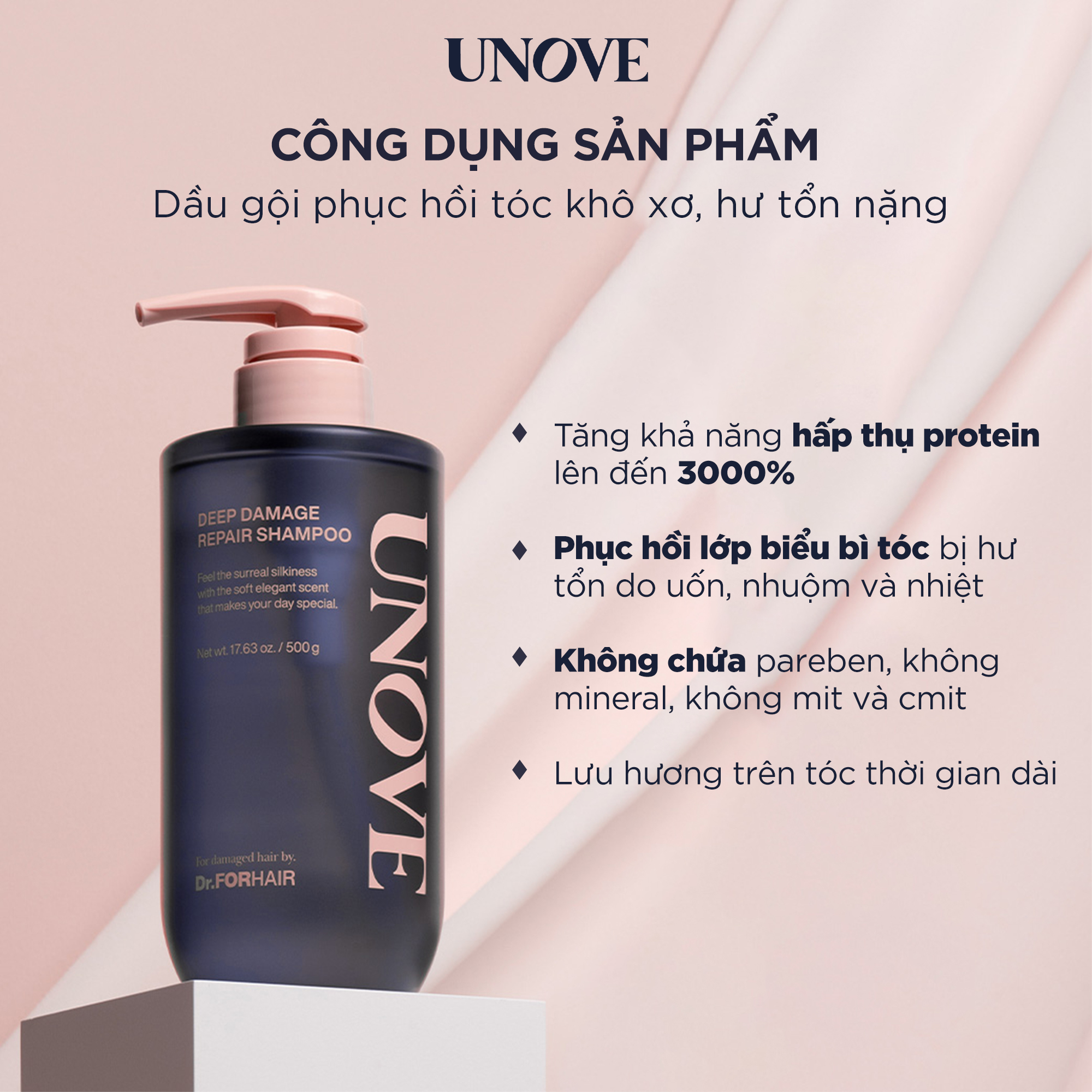 Dầu gội phục hồi hư tổn chuyên sâu UNOVE DEEP DAMAGE REPAIR SHAMPOO 500g