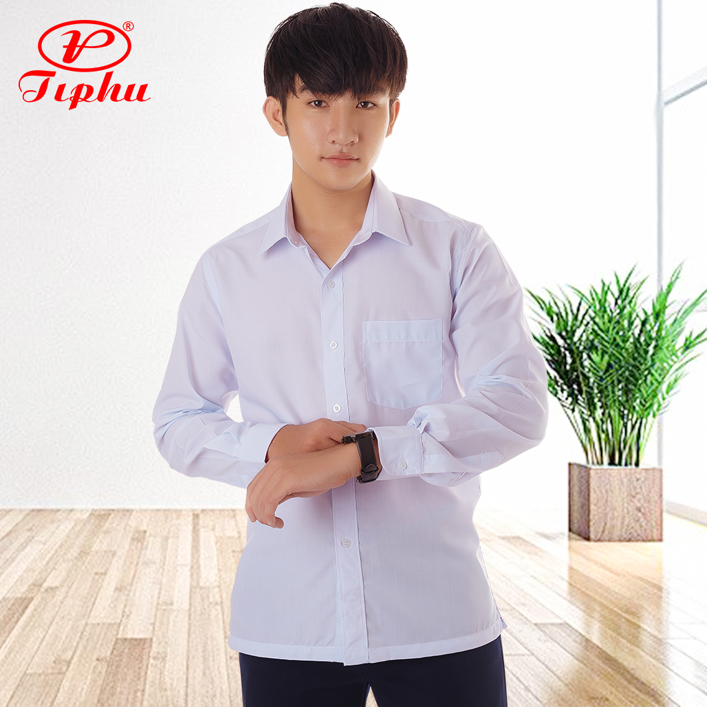 Áo sơ mi nam ngắn tay màu trắng Amazing, dáng Hàn, thân áo gọn đẹp, chất vải mềm mát, đồng phục học sinh