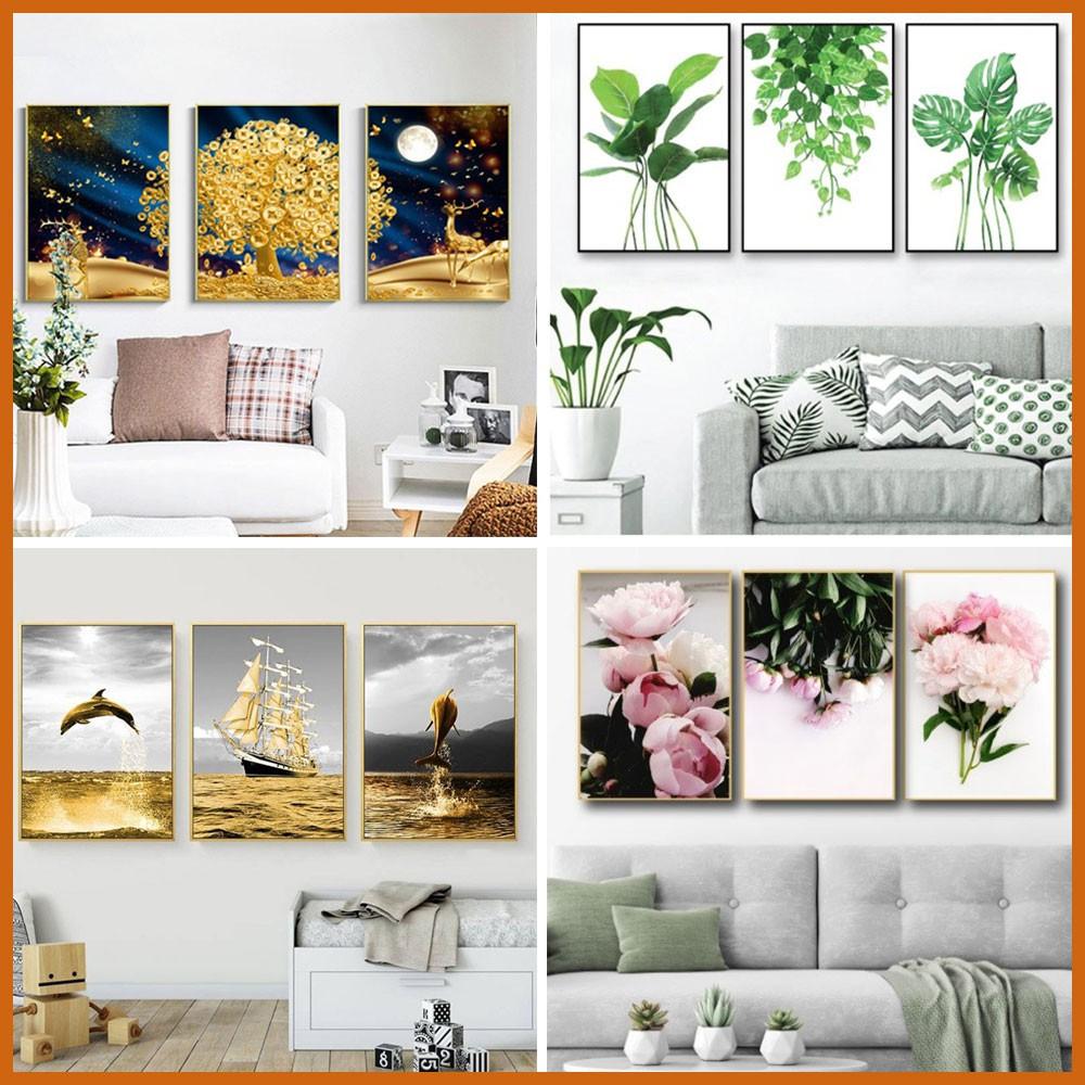 Tranh treo tường canvas cao cấp bộ 3 bức - Tranh canvas treo tường phong cách Châu Âu decor trang trí phòng khách