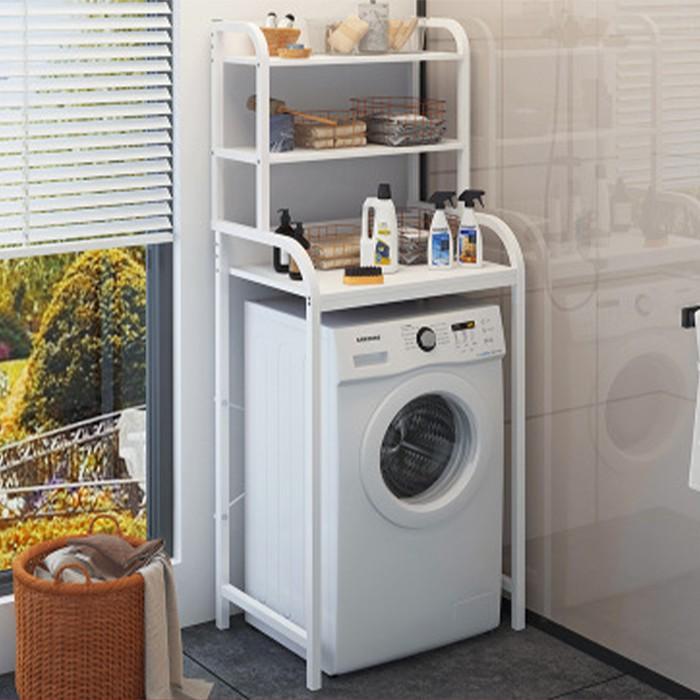 Kệ máy giặt cửa ngang 3 tầng khung sắt chắc chắn - Kệ sau bồn cầu toilet nhiều ngăn tầng để đồ nhà tắm dầu gội, bột giặt