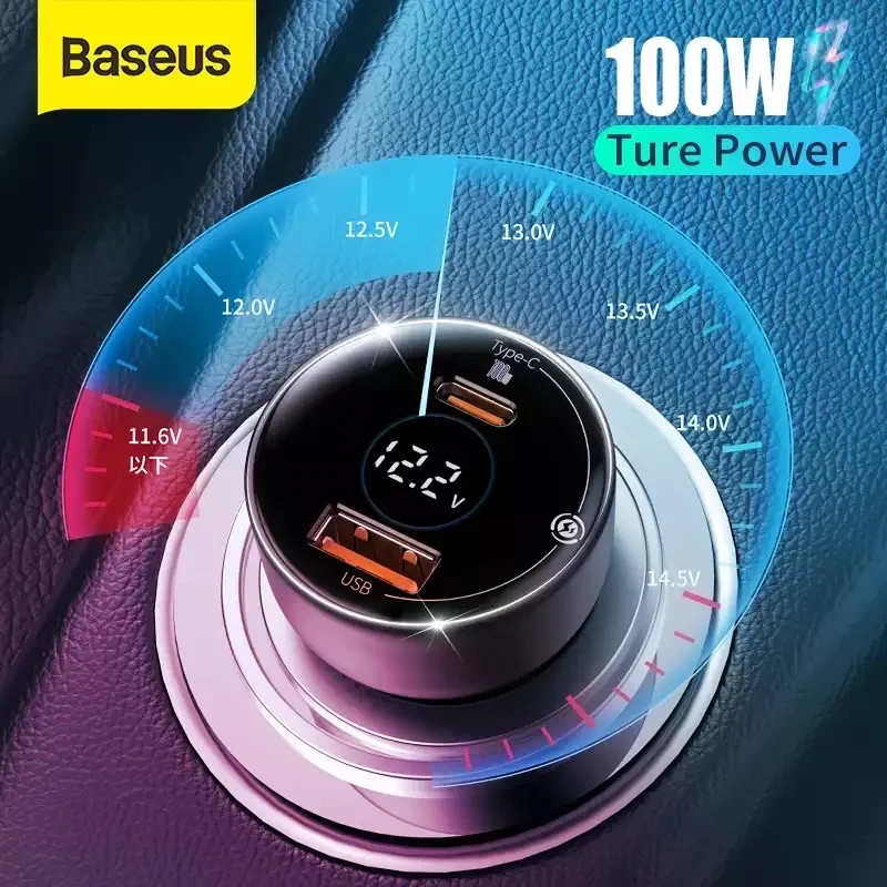 Tẩu sạc công suất cao 100W Superme Digital Display PPS Dual Quick Charger Car Charger - hàng chính hãng