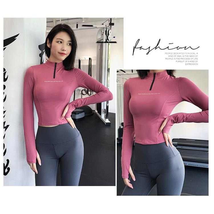 áo croptop tay dài nữ tập gym, thể thao, yoga, zumba, aerobic ôm body có dây kéo Evasport