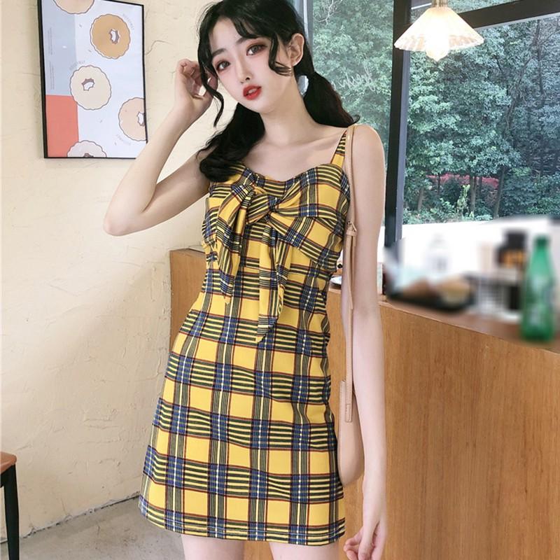 Đầm Yếm Dáng Rộng Kẻ Sọc Caro Thời Trang Mùa Hè Cho Nữ