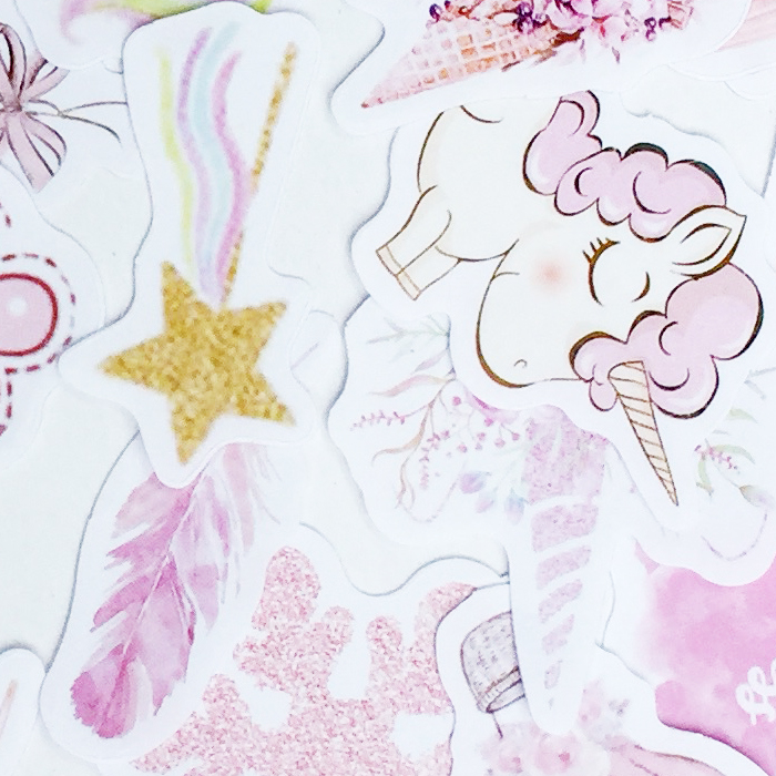 Hộp 46 Miếng Dán Sticker Trang Trí Unicorn Flamingo