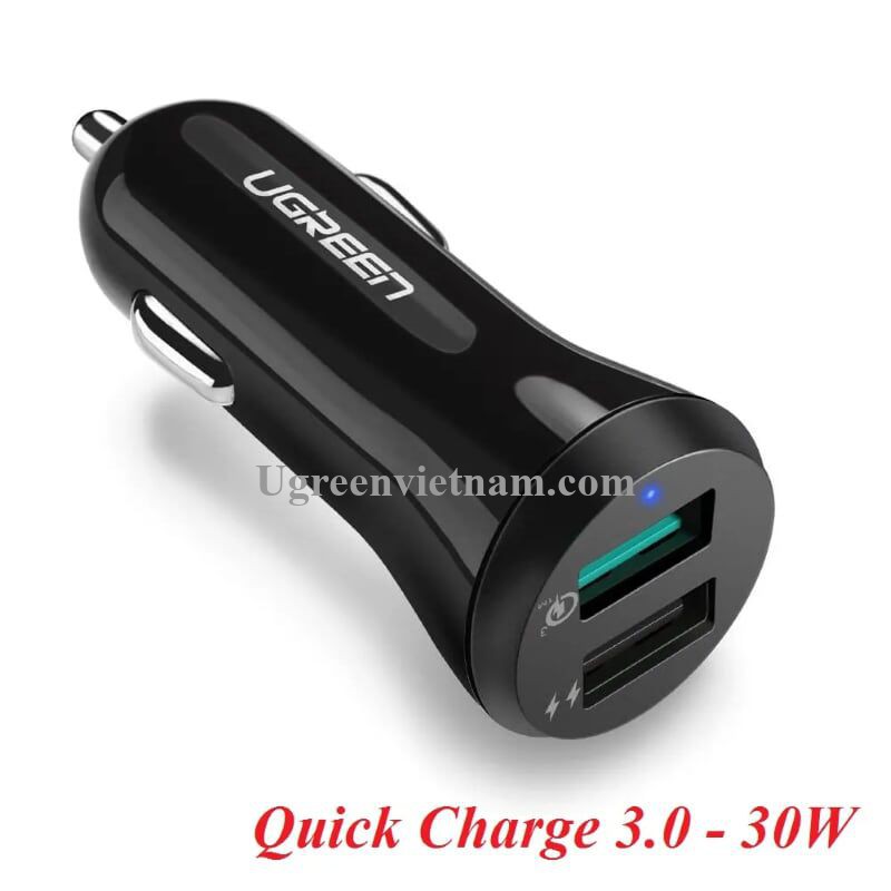 Ugreen 40309 30W qc3.0 Sạc trên ô tô 2 cổng USB hỗ trợ 2.4A + Quick Charge 3.0 màu đen CD114 - Hàng chính hãng