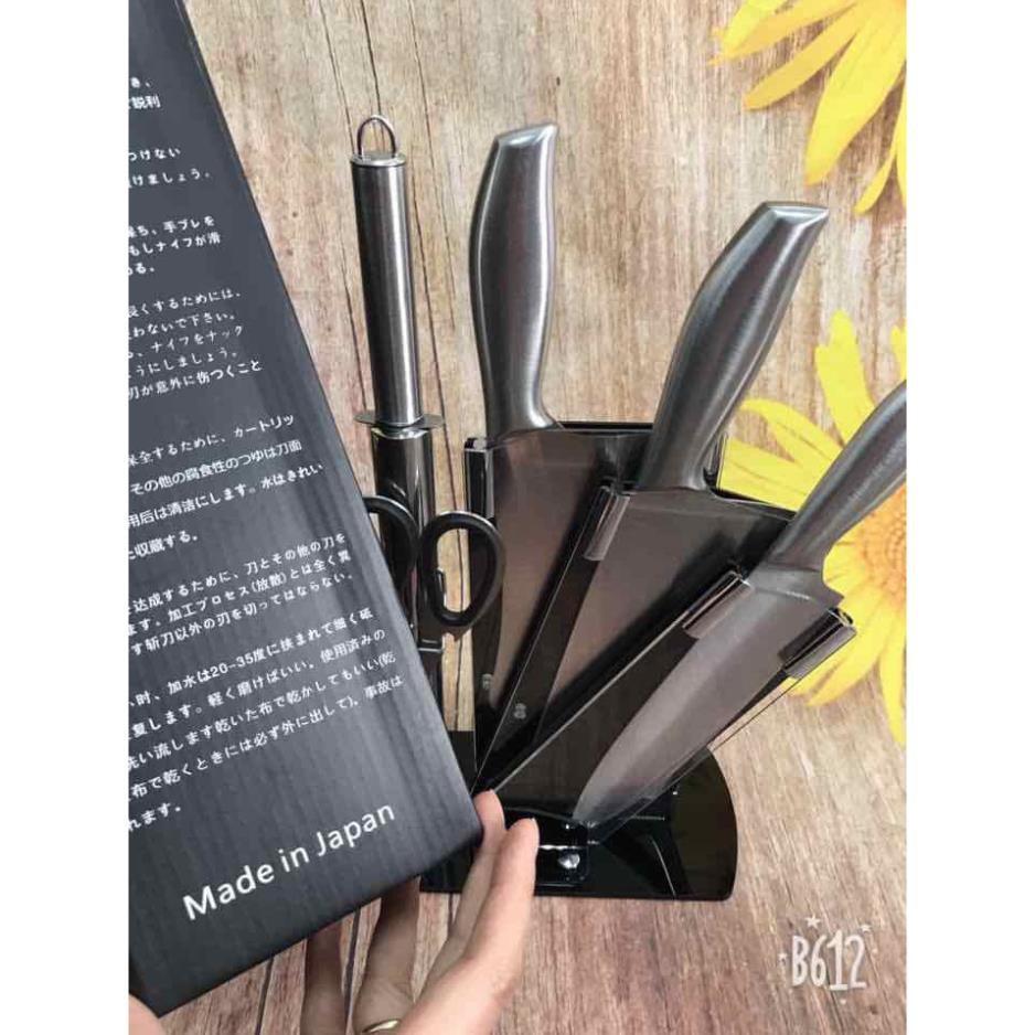 Bộ Dao Nhật Inox 6 Món Cao Cấp Kèm Khay Đựng -