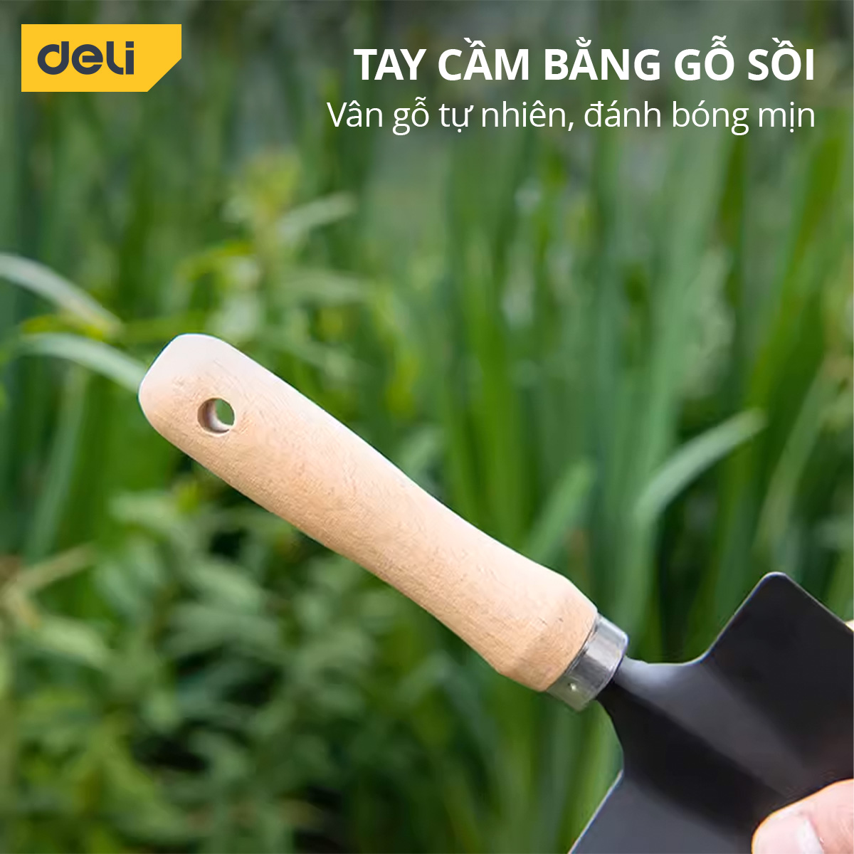 Bộ Dụng Cụ Làm Vườn 4 Món Cán Gỗ Chính Hãng DELI TOOLS - Xẻng, Quốc, Cào Đa Năng - Chất Liệu Cao Cấp, Chắc Chắn