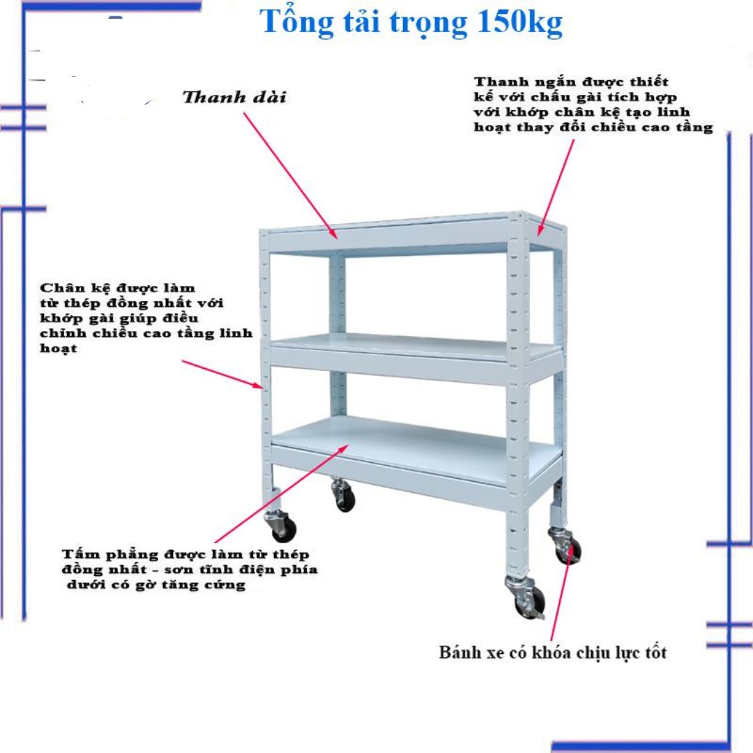 Kệ có bánh xe 3 tầng đa năng 81cm trắng