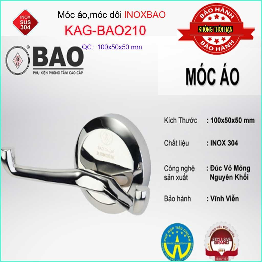 Móc đôi Inox Bảo KAG-BAO210, móc 2 treo đồ nhà tắm SUS304 đế tròn thiết kế tuyệt đẹp sang trọng tinh tế đến từng chi tiế