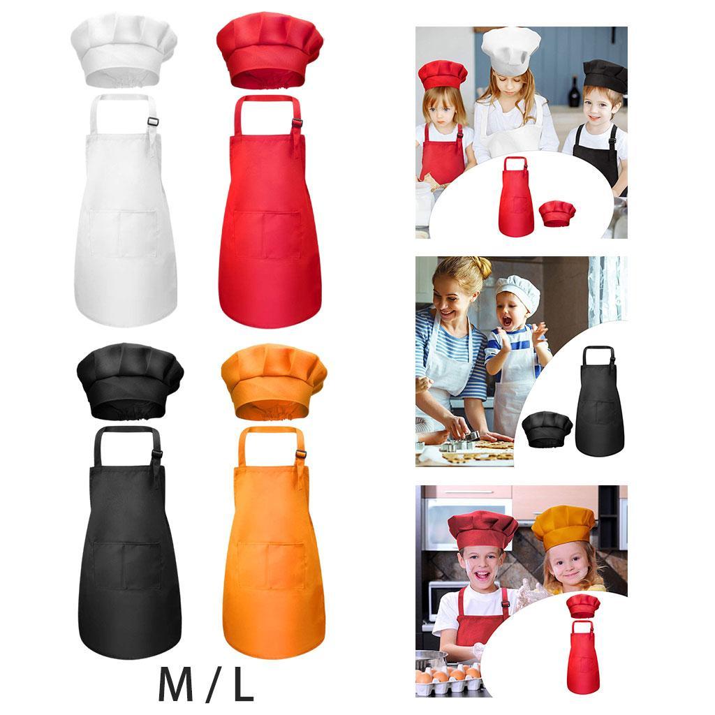 Sharprepublic Kids Apron Chef Hat Set Adjustable Bib Front Pocket for Crafting
