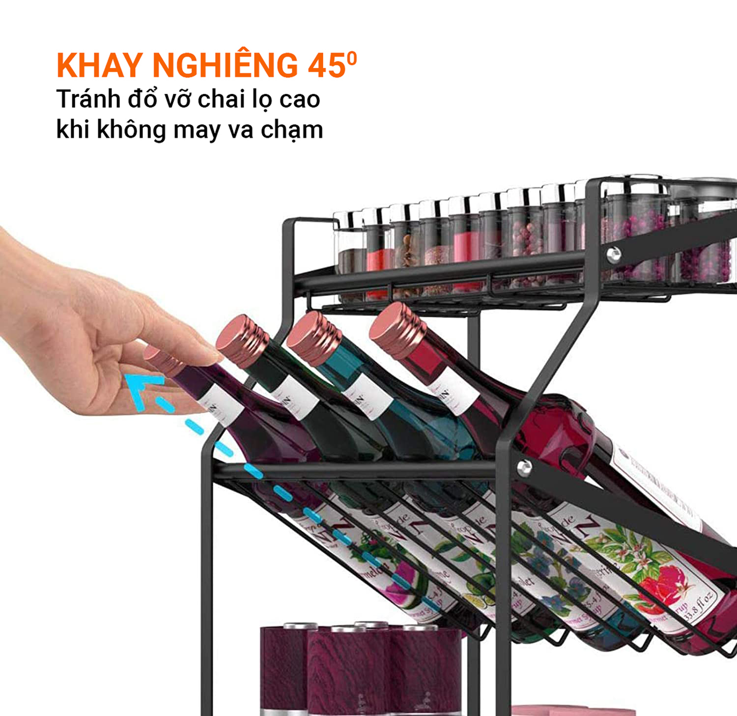 Giá kệ để gia vị 3 tầng SIÊU CHƯA ĐỒ - BẢN MỚI NÂNG CẤP 2023 thép Carbon sơn đen KHÔNG GỈ VANDO cao cấp Giá kệ nhà bếp đa năng nhà bếp