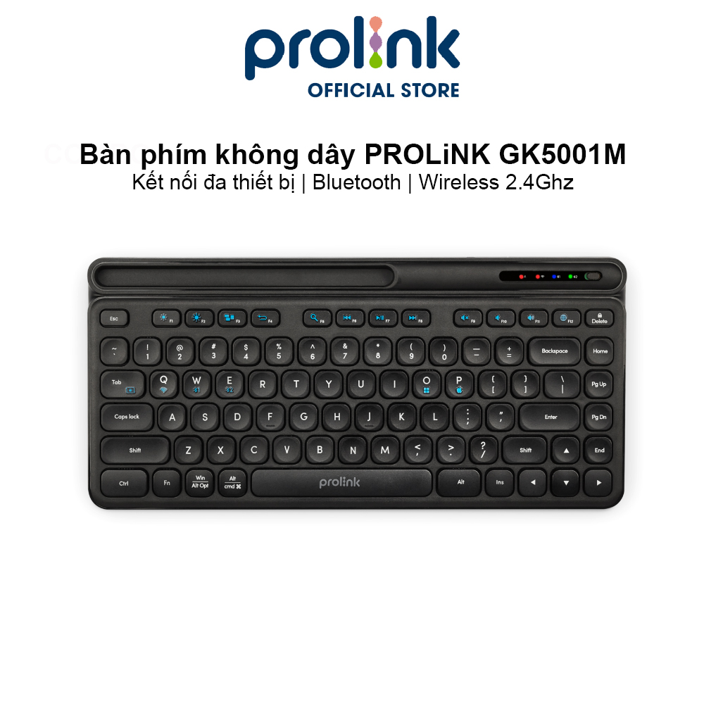 Bàn phím không dây Bluetooth + Wireless PROLiNK GK5001M, nhỏ gọn, kết nối đa thiết bị Windows/Android/MacOS/iOS - Hàng chính hãng