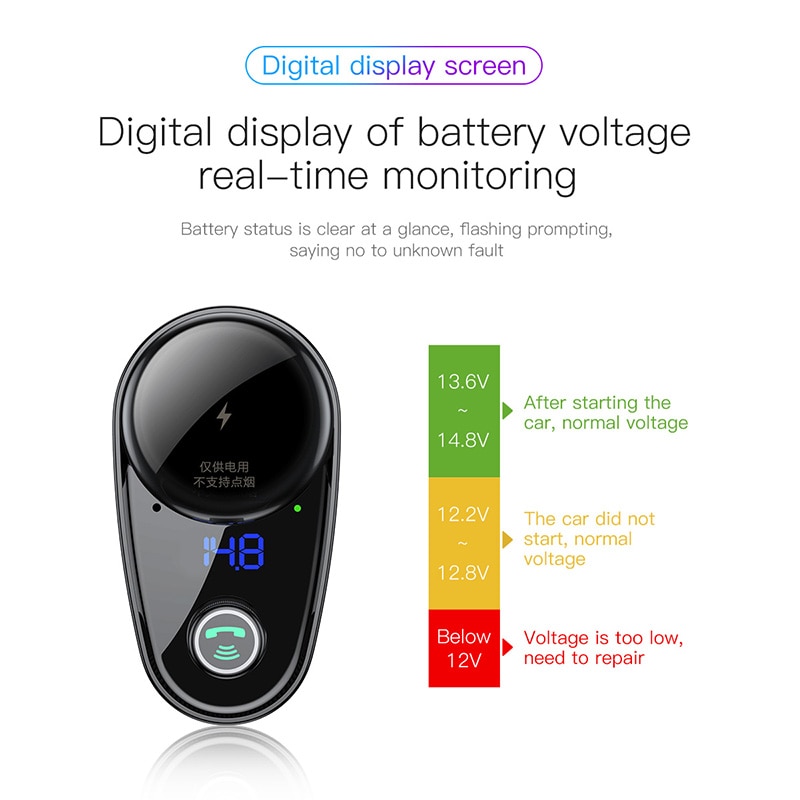 Cóc củ sạc nhanh kiêm máy nghe nhạc Bluetooth Mp3 hiệu Baseus S06 cho ô tô xe hơi 2 cổng sạc USB, Bluetooth 4.2, đài FM - Hàng chính hãng