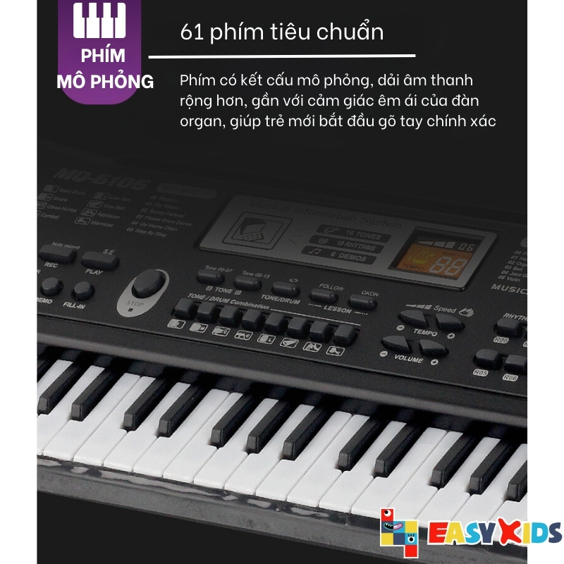Đàn Organ Đàn Piano Điện Tử Đồ Chơi Cho Bé 61 Phím Sạc Điện Có Mic, Dây Sạc USB