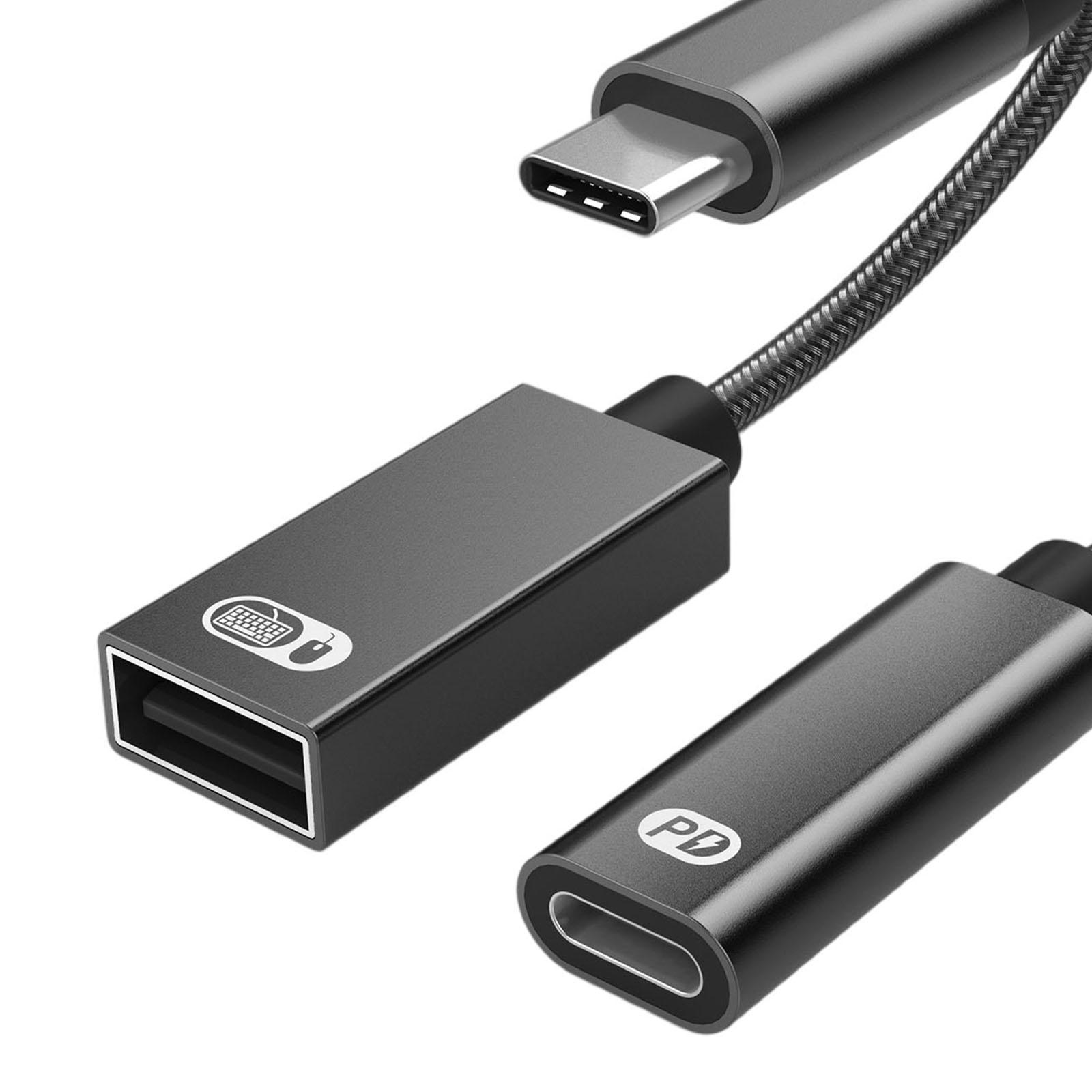 USB C OTG Adapter with Fast Charging PD 60W 2 in 1 Usb-C Splitter for Smartphone