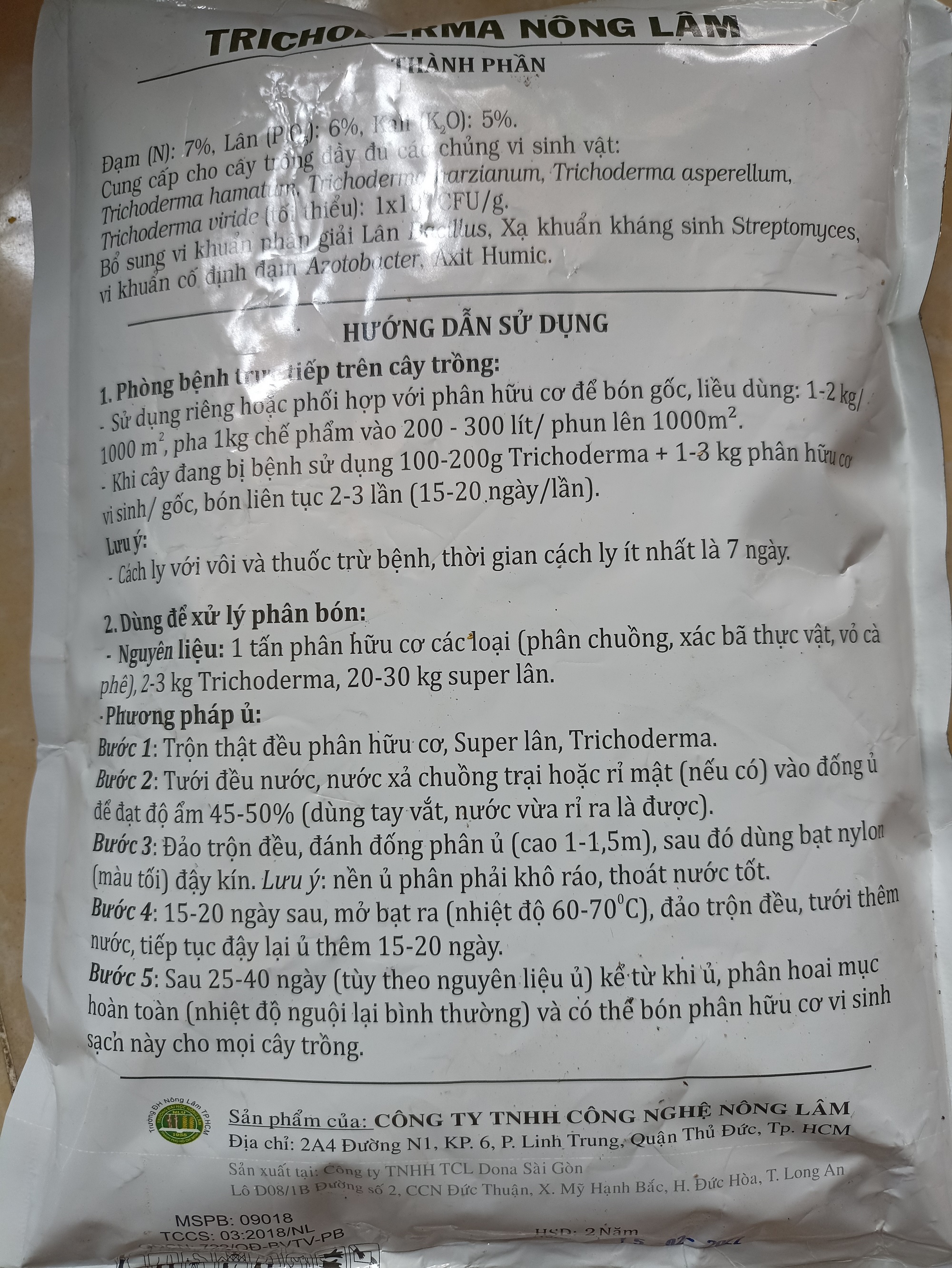 Nấm trichoderma Nông Lâm - 5 tỷ bào tử - gói 1 kg