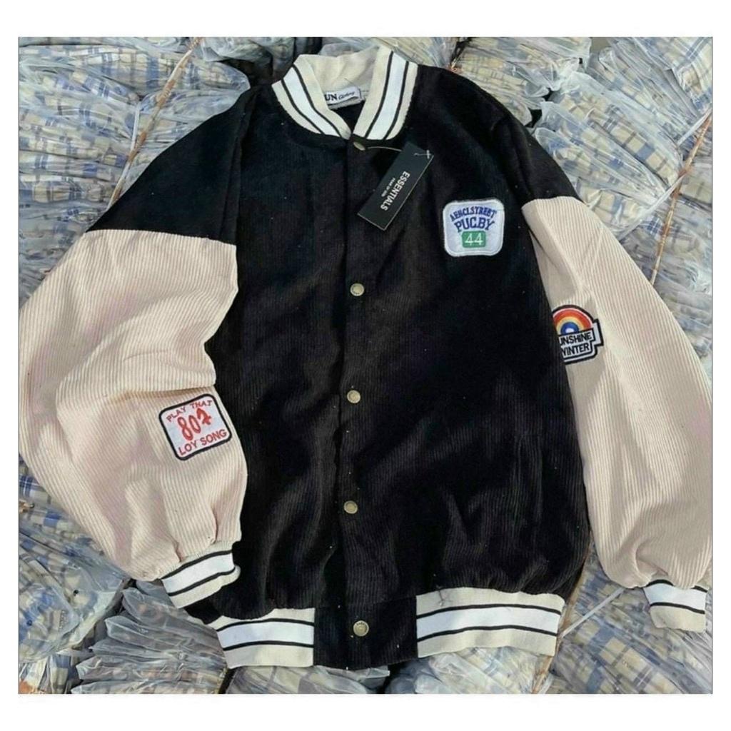Áo Khoác Bomber Nhung Gân Thêu Logo Sunshine Unisex Nam Nữ