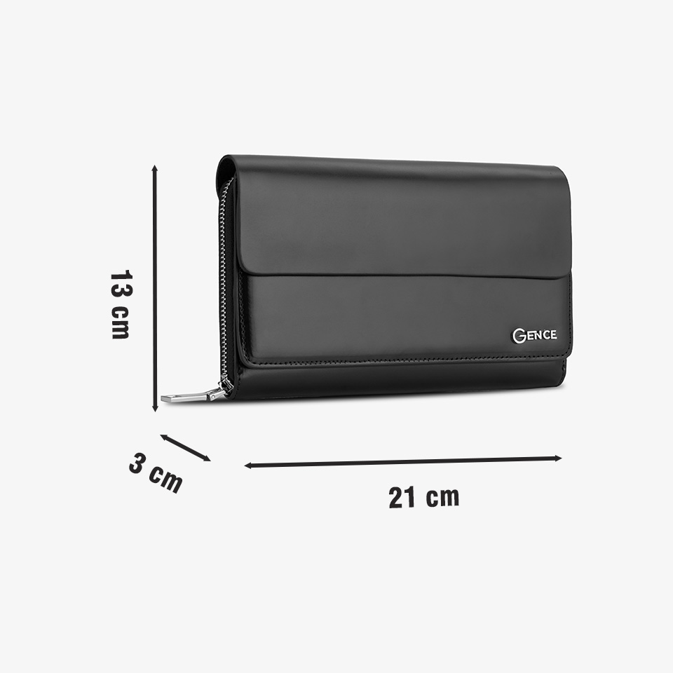 Clutch, Ví Cầm Tay Thời Trang Nam Da Bò Cao Cấp HT04 Đen - 1 Khóa