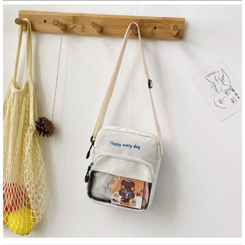 Túi Vải Canvas Đeo Chéo Phong Cách Hàn Quốc Xinh Xắn Dành Cho Nữ
